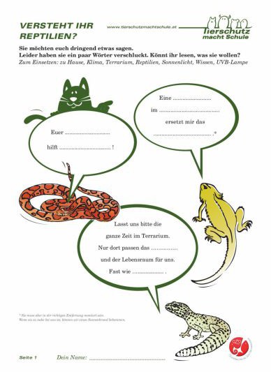 Arbeitsblätter Reptilien